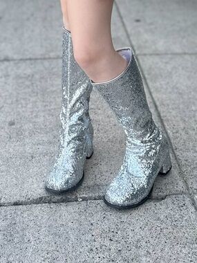 Girls size 2/3 Silver Glitter Mid-Calf Block Heel Taylor swift Boots